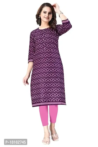 Dishani Cotton Kurtis for Women with Pocket, 3/4th Sleevs  Knee Length, Fine Prints Pure Cotton | Stylish  Trendy Straight Kurtis -(Purple, DFI_TL_619_P)-thumb0