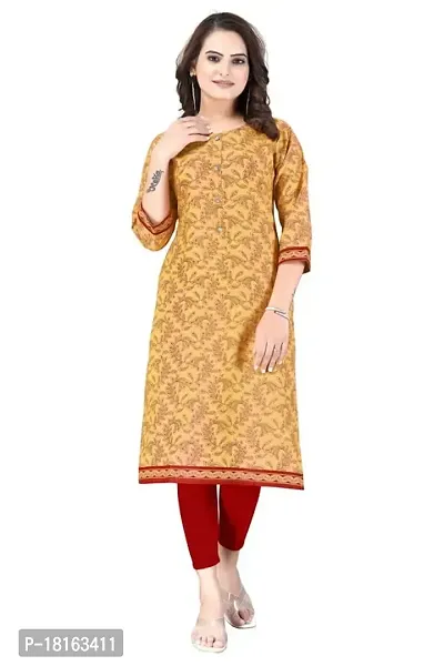 Dishani Cotton Kurtis for Women with Pocket, 3/4th Sleevs  Knee Length, Fine Prints Pure Cotton | Stylish  Trendy Straight Kurtis -(Beige, DFI_TL_616_P)