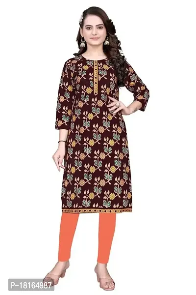 Dishani Cotton Kurtis for Women with Pocket, 3/4th Sleevs  Knee Length, Fine Prints Pure Cotton | Stylish  Trendy Straight Kurtis -(Brown, DFI_TL_901_P)