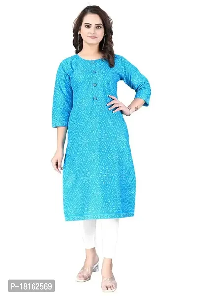 Dishani Cotton Kurtis for Women with Pocket, 3/4th Sleevs  Knee Length, Fine Prints Pure Cotton | Stylish  Trendy Straight Kurtis -(Blue, DFI_TL_626_P)