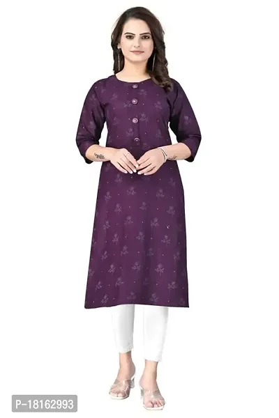 Dishani Cotton Kurtis for Women with Pocket, 3/4th Sleevs  Knee Length, Fine Prints Pure Cotton | Stylish  Trendy Straight Kurtis -(Purple, DFI_TL_603_P)-thumb0