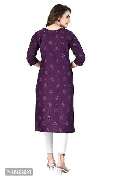 Dishani Cotton Kurtis for Women with Pocket, 3/4th Sleevs  Knee Length, Fine Prints Pure Cotton | Stylish  Trendy Straight Kurtis -(Purple, DFI_TL_603_P)-thumb2