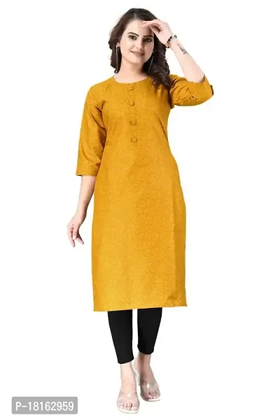 Dishani Cotton Kurtis for Women with Pocket, 3/4th Sleevs  Knee Length, Fine Prints Pure Cotton | Stylish  Trendy Straight Kurtis -(Mustard, DFI_TL_627_P)