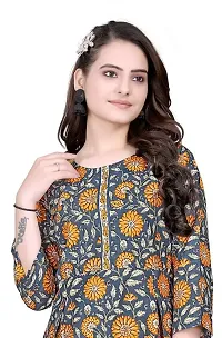 Dishani Anarkali Kurtis for Women, 3/4th Sleevs  Knee Length Fine Prints Pure Cotton | Stylish  Trendy Anarkali Kurtis -(Grey, DFI_FD_1006_P)-thumb3