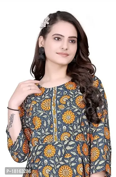 Dishani Anarkali Kurtis for Women, 3/4th Sleevs  Knee Length Fine Prints Pure Cotton | Stylish  Trendy Anarkali Kurtis -(Grey, DFI_FD_1006_P)-thumb4