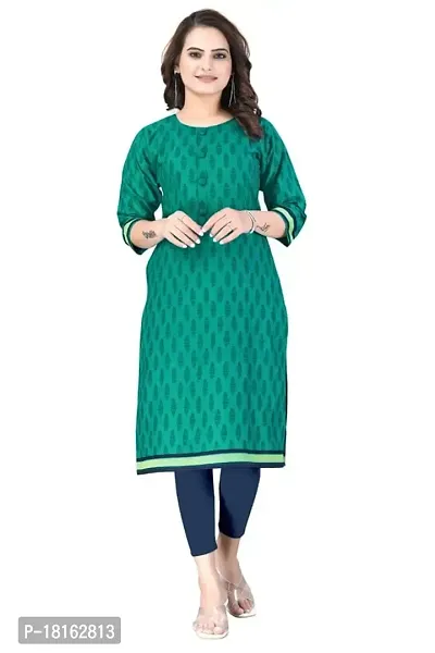 Dishani Cotton Kurtis for Women with Pocket, 3/4th Sleevs  Knee Length, Fine Prints Pure Cotton | Stylish  Trendy Straight Kurtis -(Green, DFI_TL_621_P)-thumb0