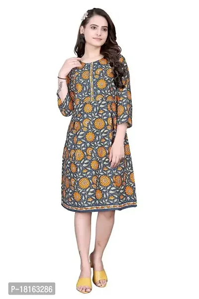 Dishani Anarkali Kurtis for Women, 3/4th Sleevs  Knee Length Fine Prints Pure Cotton | Stylish  Trendy Anarkali Kurtis -(Grey, DFI_FD_1006_P)-thumb0