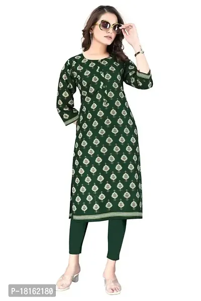 Dishani Cotton Kurtis for Women with Pocket, 3/4th Sleevs  Knee Length, Fine Prints Pure Cotton | Stylish  Trendy Straight Kurtis -(Green, DFI_TL_612_P)-thumb0