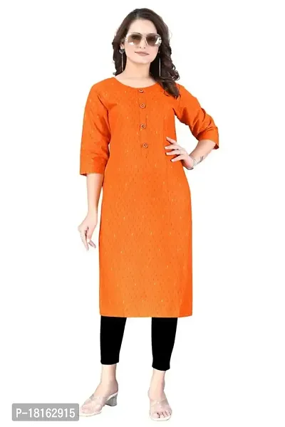 Dishani Cotton Kurtis for Women with Pocket, 3/4th Sleevs  Knee Length, Fine Prints Pure Cotton | Stylish  Trendy Straight Kurtis -(Orange, DFI_TL_615_P)-thumb0