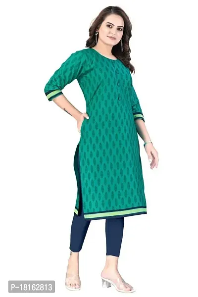 Dishani Cotton Kurtis for Women with Pocket, 3/4th Sleevs  Knee Length, Fine Prints Pure Cotton | Stylish  Trendy Straight Kurtis -(Green, DFI_TL_621_P)-thumb5