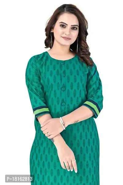 Dishani Cotton Kurtis for Women with Pocket, 3/4th Sleevs  Knee Length, Fine Prints Pure Cotton | Stylish  Trendy Straight Kurtis -(Green, DFI_TL_621_P)-thumb4