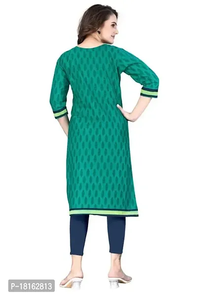 Dishani Cotton Kurtis for Women with Pocket, 3/4th Sleevs  Knee Length, Fine Prints Pure Cotton | Stylish  Trendy Straight Kurtis -(Green, DFI_TL_621_P)-thumb2