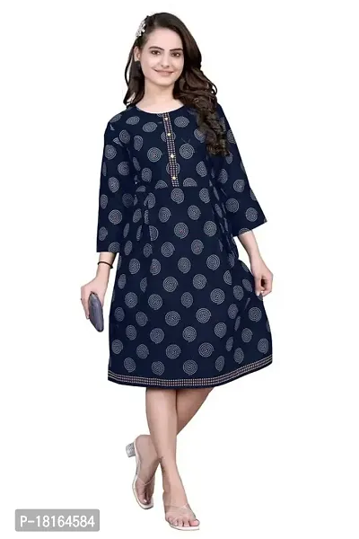 Dishani Anarkali Kurtis for Women, 3/4th Sleevs  Knee Length Fine Prints Pure Cotton | Stylish  Trendy Anarkali Kurtis -(Blue, DFI_FD_1016_P)-thumb0