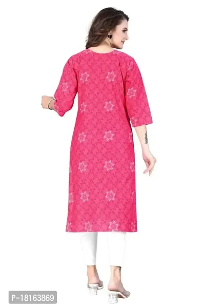 Dishani Cotton Kurtis for Women with Pocket, 3/4th Sleevs  Knee Length, Fine Prints Pure Cotton | Stylish  Trendy Straight Kurtis -(Pink, DFI_TL_628_P)-thumb2