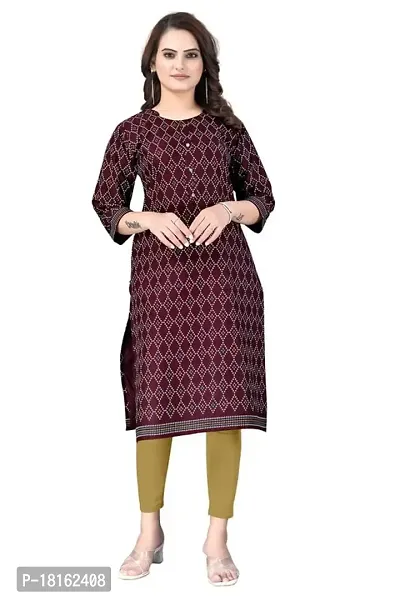 Dishani Cotton Kurtis for Women with Pocket, 3/4th Sleevs  Knee Length, Fine Prints Pure Cotton | Stylish  Trendy Straight Kurtis -(Brown, DFI_TL_602_P)