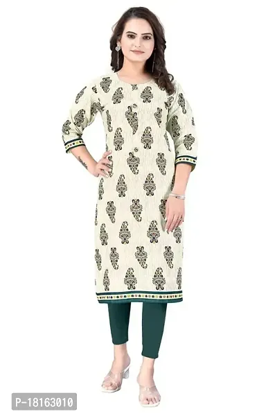 Dishani Cotton Kurtis for Women with Pocket, 3/4th Sleevs  Knee Length, Fine Prints Pure Cotton | Stylish  Trendy Straight Kurtis -(Cream, DFI_TL_629_P)