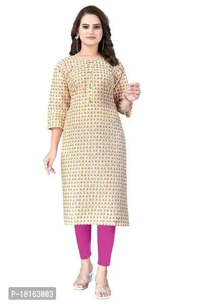 Dishani Cotton Kurtis for Women with Pocket, 3/4th Sleevs  Knee Length, Fine Prints Pure Cotton | Stylish  Trendy Straight Kurtis -(Cream, DFI_TL_601_P)