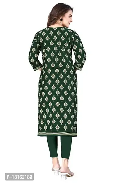 Dishani Cotton Kurtis for Women with Pocket, 3/4th Sleevs  Knee Length, Fine Prints Pure Cotton | Stylish  Trendy Straight Kurtis -(Green, DFI_TL_612_P)-thumb2