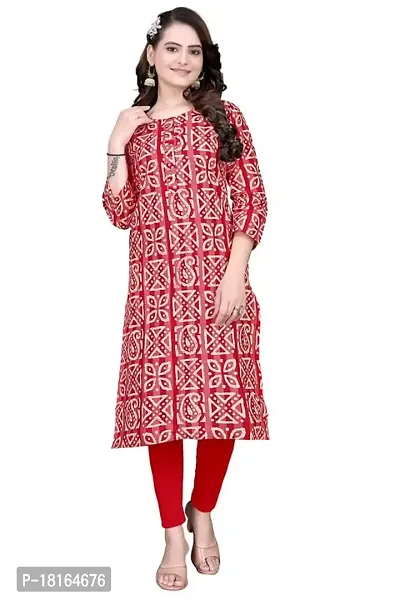 Dishani Cotton Kurtis for Women with Pocket, 3/4th Sleevs  Knee Length, Fine Prints Pure Cotton | Stylish  Trendy Straight Kurtis -(Red, DFI_TL_903_P)