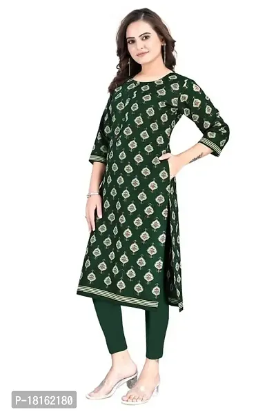 Dishani Cotton Kurtis for Women with Pocket, 3/4th Sleevs  Knee Length, Fine Prints Pure Cotton | Stylish  Trendy Straight Kurtis -(Green, DFI_TL_612_P)-thumb5