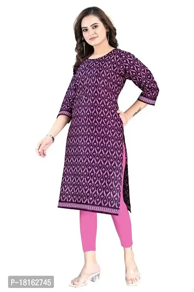Dishani Cotton Kurtis for Women with Pocket, 3/4th Sleevs  Knee Length, Fine Prints Pure Cotton | Stylish  Trendy Straight Kurtis -(Purple, DFI_TL_619_P)-thumb5