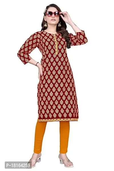 Dishani Cotton Kurtis for Women with Pocket, 3/4th Sleevs  Knee Length, Fine Prints Pure Cotton | Stylish  Trendy Straight Kurtis -(Maroon, DFI_TL_906_P)