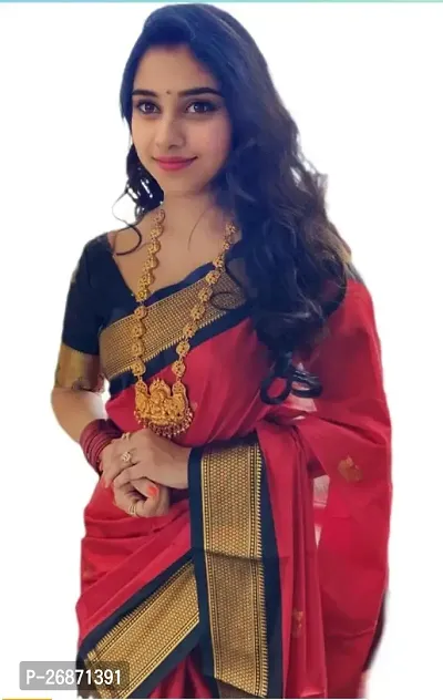 Traditional Red Cotton Silk Saree with Blouse piece For Women