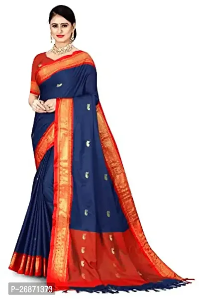 Traditional Blue Cotton Silk Saree with Blouse piece For Women