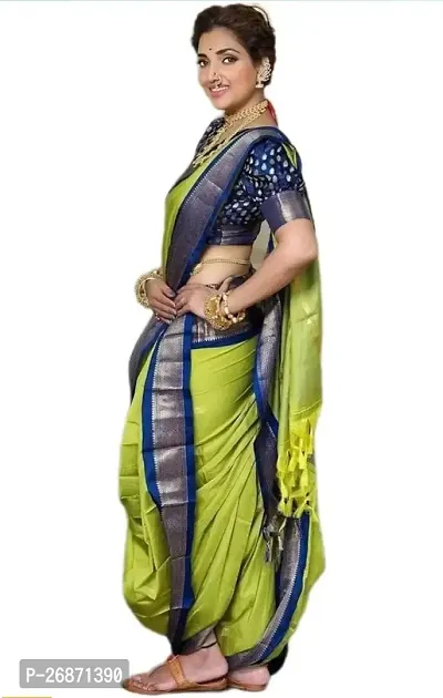 Traditional Green Cotton Silk Saree with Blouse piece For Women