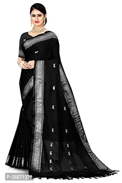 Traditional Black Cotton Silk Saree with Blouse piece For Women