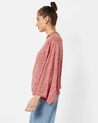 VITANS Women Cutout Neck Heathered Top (Small, Pink Knit)-thumb2