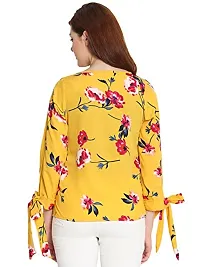 Vitans Women Floral Print Tie Cuff Top (Yellow)-thumb2