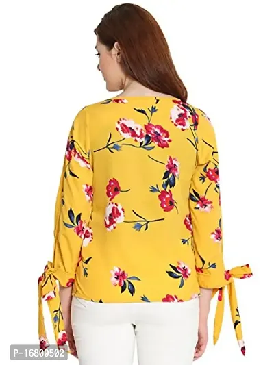 Vitans Women Floral Print Tie Cuff Top (Yellow)-thumb3