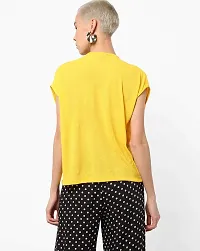 VITANS Women Tie Front Textured Knit Top (Medium, Yellow)-thumb1