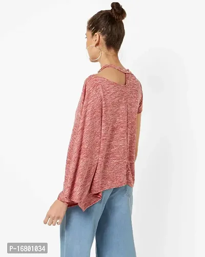 VITANS Women Cutout Neck Heathered Top (X-Small, Pink Knit)-thumb3