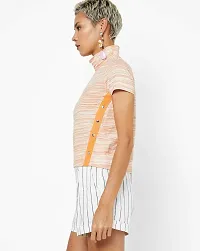 VITANS Women High Neck Striped Top (Small, Orange)-thumb2