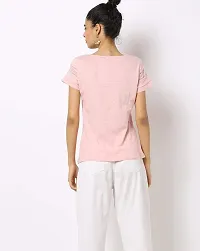 VITANS Women Lace Insert Relaxed Fit Round Neck Casual Cotton Top (Baby Pink, X-Small)-thumb1