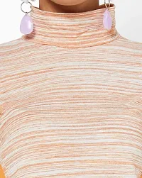 VITANS Women High Neck Striped Top (Large, Orange)-thumb3