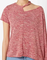 VITANS Women Cutout Neck Heathered Top (Medium, Pink Knit)-thumb3