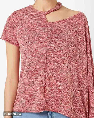 VITANS Women Cutout Neck Heathered Top (Medium, Pink Knit)-thumb4