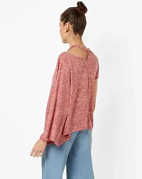 VITANS Women Cutout Neck Heathered Top (Small, Pink Knit)-thumb1