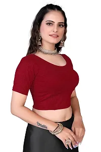 Shespire Readymade Stretchable Cotton Lycra Blouse ALBOW Sleeves (32, Maroon)-thumb1