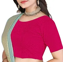 Shespire Round Neck Cotton Lycra Stretchable Elbow Sleeve Readymade Saree Blouse for Women Stylish (L, Rani)-thumb3