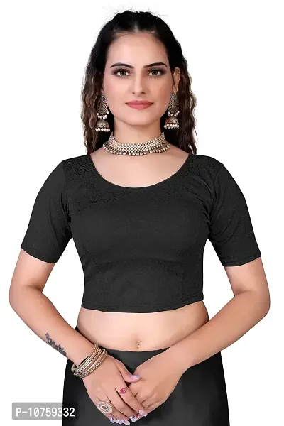 Shespire Readymade Stretchable Cotton Lycra Blouse ALBOW Sleeves (40, Black)