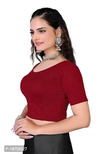 Shespire Readymade Stretchable Cotton Lycra Blouse ALBOW Sleeves (32, Maroon)-thumb3