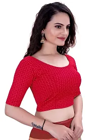 Shespire Round Neck Due Drop Stretchable Elbow Sleeve Readymade Saree Blouse for Womens Stylish (XL, RED)-thumb2