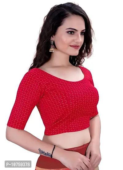 Shespire Round Neck Due Drop Stretchable Elbow Sleeve Readymade Saree Blouse for Womens Stylish (XL, RED)-thumb3