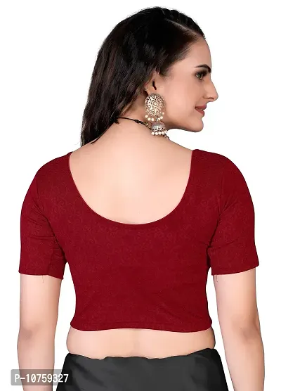 Shespire Readymade Stretchable Cotton Lycra Blouse ALBOW Sleeves (32, Maroon)-thumb4