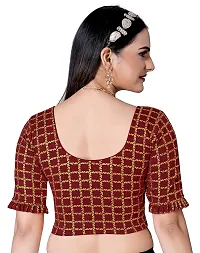 Shespire Round Neck Readymade Stretchable Blouse with Frill Design ON Sleeves (34, Maroon)-thumb3