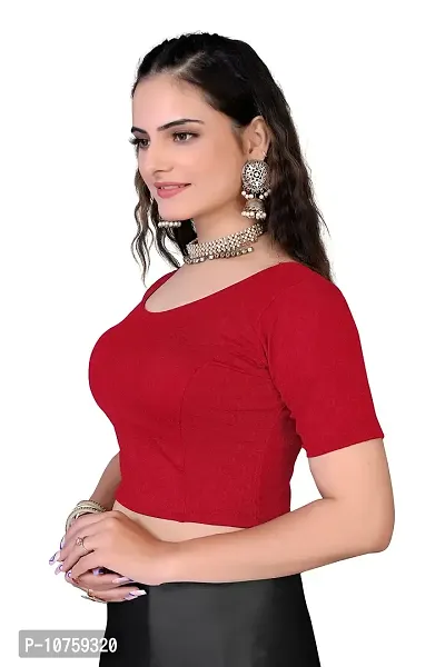 Shespire Readymade Stretchable Cotton Lycra Blouse ALBOW Sleeves (36, RED)-thumb3